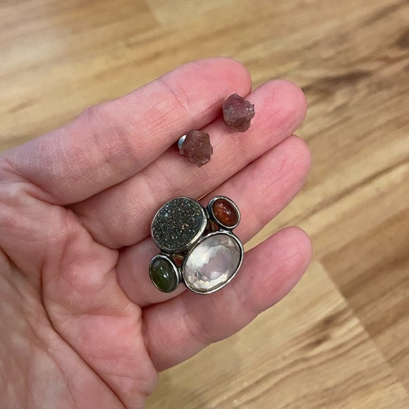 Chunky Milor Italy sterling mixed crystal ring 8 & earrings lot - Picture 3 of 10